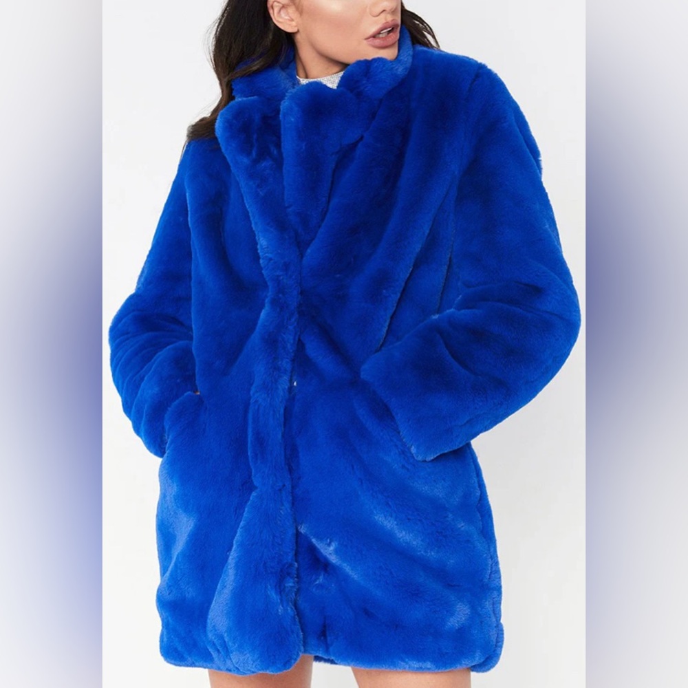 Vibrant Blue Faux Fur Coat